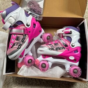 Coolbear Kids Roller Skates Pink Purple Silver Adjustable Size M